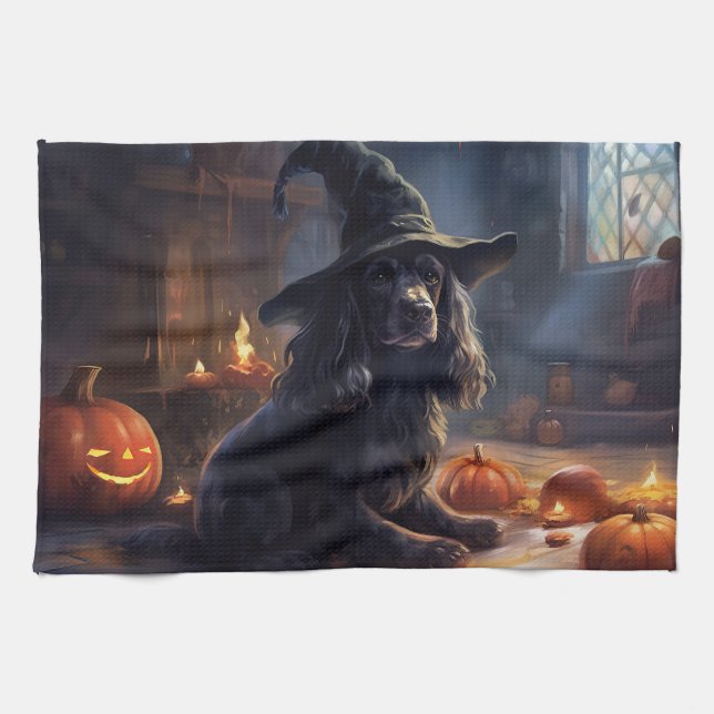 Cocker Spaniel Pumpkins Halloween Scary Kitchen Towel (Horizontal)