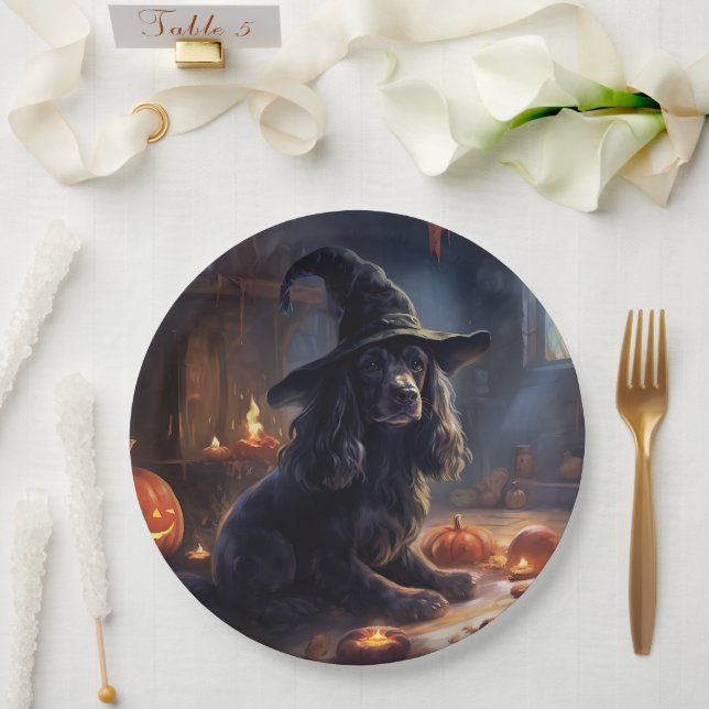 Cocker Spaniel Pumpkins Halloween Scary Paper Plate (Wedding)