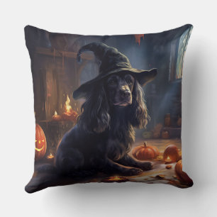 Cocker Spaniel Pumpkins Halloween Scary Throw Pillow