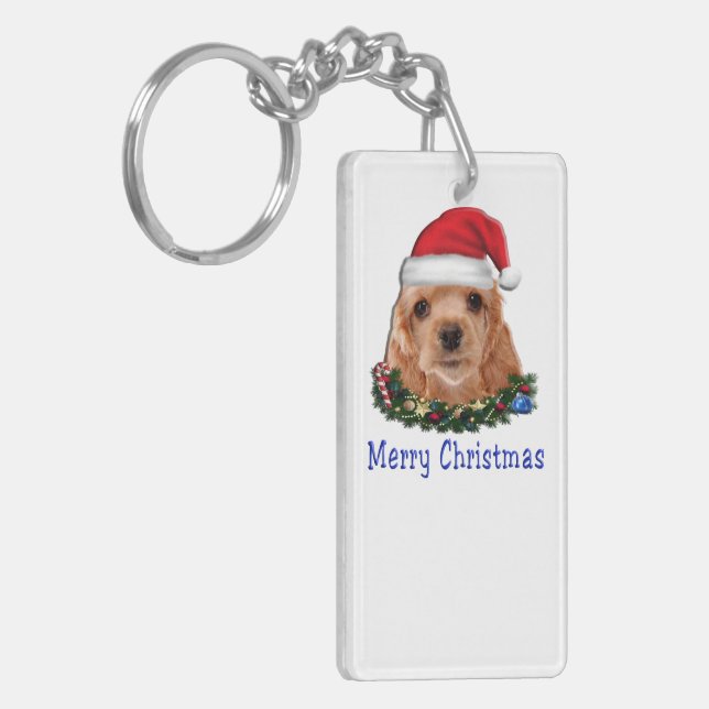 Cocker spaniel puppie christmas keychain (Front Left)