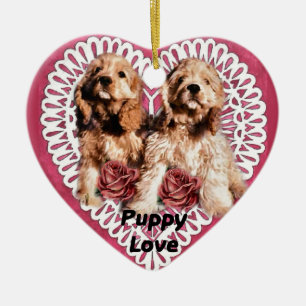 Cocker Spaniel Puppies Valentines Ceramic Ornament