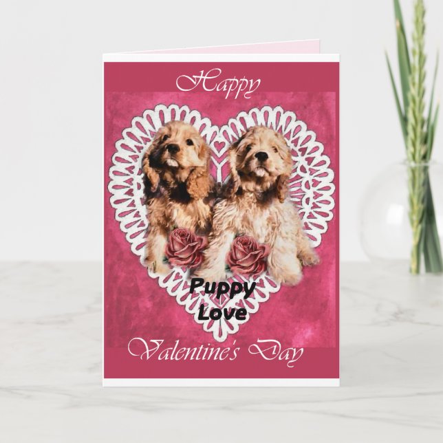 Cocker Spaniel Puppies Valentines Holiday Card (Front)