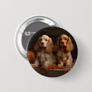 Cocker Spaniel Puppy Autumn Delight Pumpkin 2 Inch Round Button