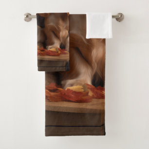 Cocker Spaniel Puppy Autumn Delight Pumpkin  Bath Towel Set