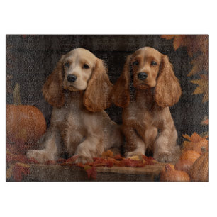 Cocker Spaniel Puppy Autumn Delight Pumpkin  Cutting Board