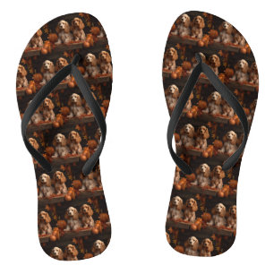 Cocker Spaniel Puppy Autumn Delight Pumpkin  Flip Flops