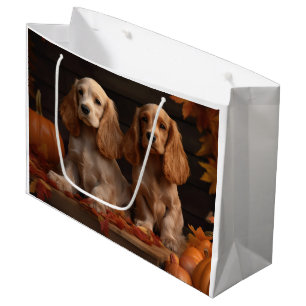 Cocker Spaniel Puppy Autumn Delight Pumpkin Large Gift Bag
