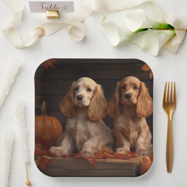 Cocker Spaniel Puppy Autumn Delight Pumpkin  Paper Plate (Wedding)