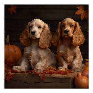 Cocker Spaniel Puppy Autumn Delight Pumpkin Poster