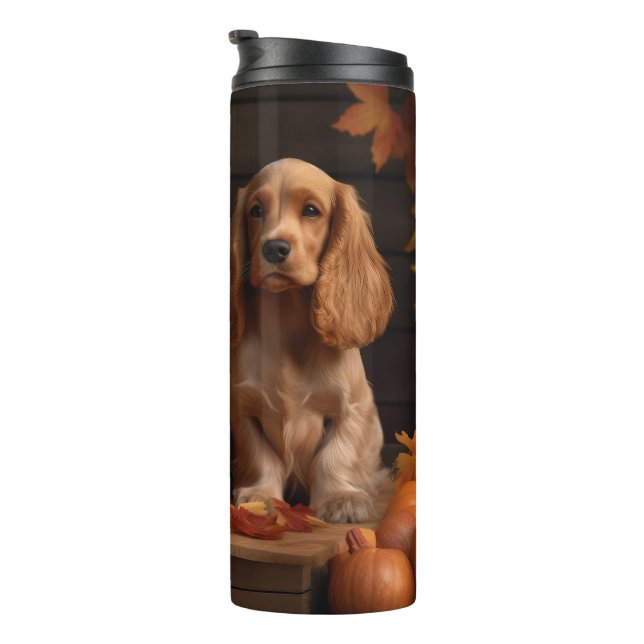 Cocker Spaniel Puppy Autumn Delight Pumpkin  Thermal Tumbler (Rotated Right)