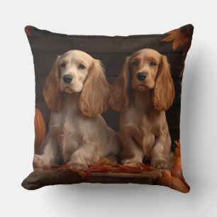 Cocker Spaniel Puppy Autumn Delight Pumpkin  Throw Pillow