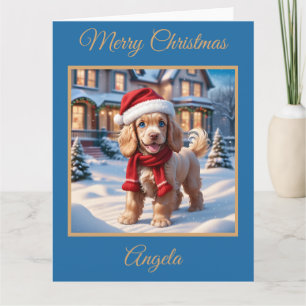 Cocker Spaniel Puppy Playing in the Snow Card