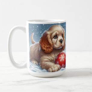 Cocker Spaniel Puppy Resting on Snow With a Ball  Coffee Mug
