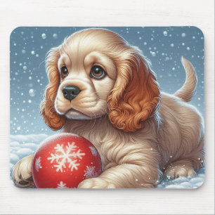 Cocker Spaniel Puppy Resting on Snow With a Ball Mouse Pad