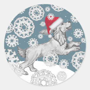 Cocker Spaniel Santa Dog & Snowflake Fun Christmas Classic Round Sticker