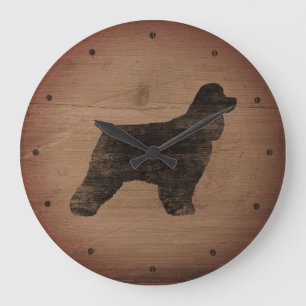 Cocker Spaniel Silhouette Rustic Style Large Clock