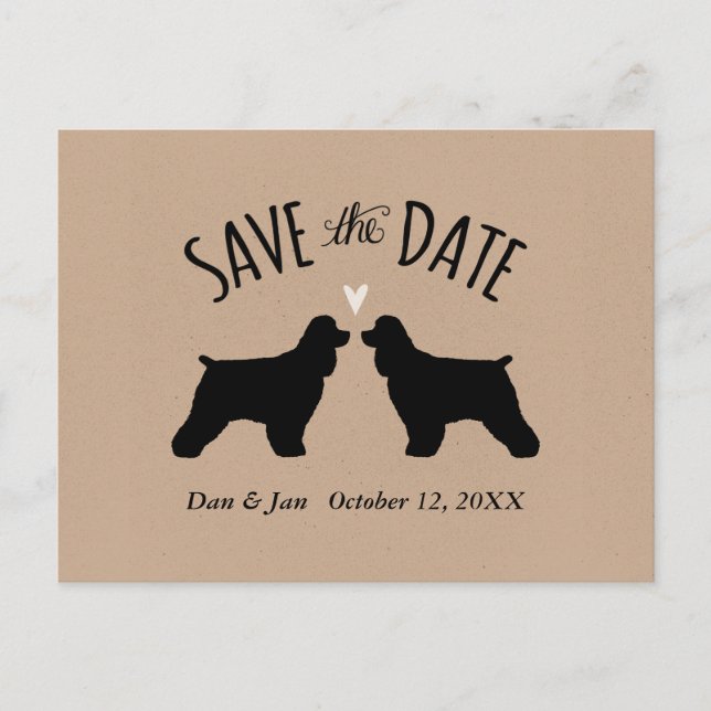Cocker Spaniel Silhouettes Wedding Save the Date Announcement Postcard (Front)