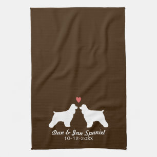 Cocker Spaniel Silhouettes with Heart and Text Kitchen Towel