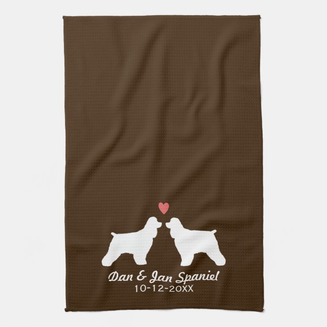 Cocker Spaniel Silhouettes with Heart and Text Kitchen Towel (Vertical)