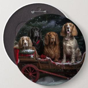Cocker Spaniel Snowy Sleigh Christmas Decor 6 Inch Round Button