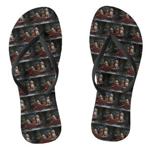 Cocker Spaniel Snowy Sleigh Christmas Decor  Flip Flops