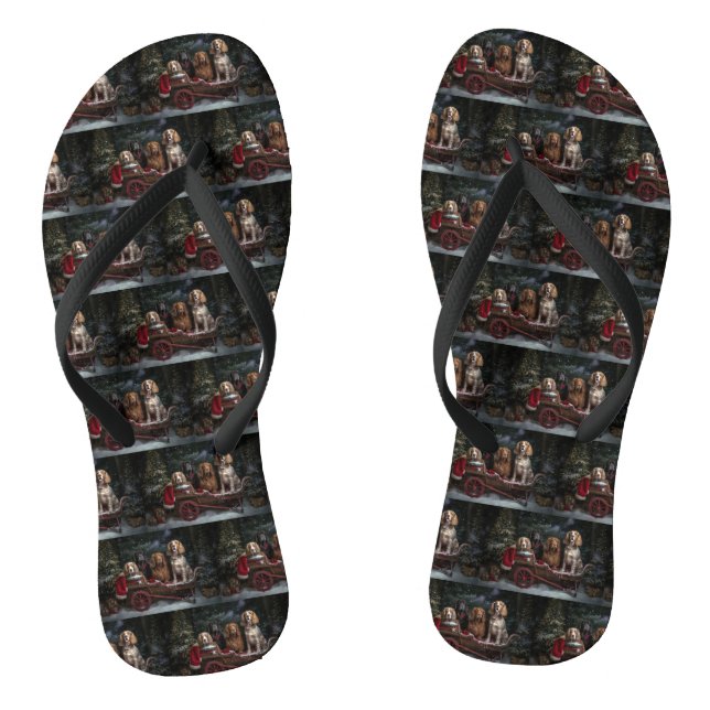 Cocker Spaniel Snowy Sleigh Christmas Decor  Flip Flops (Footbed)
