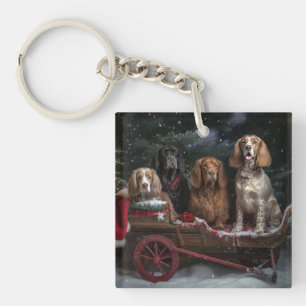 Cocker Spaniel Snowy Sleigh Christmas Decor Keychain