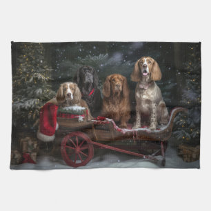 Cocker Spaniel Snowy Sleigh Christmas Decor   Kitchen Towel