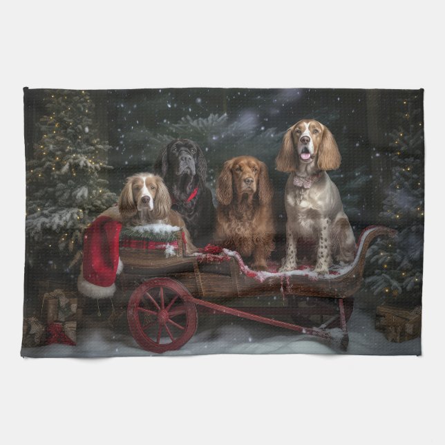 Cocker Spaniel Snowy Sleigh Christmas Decor   Kitchen Towel (Horizontal)