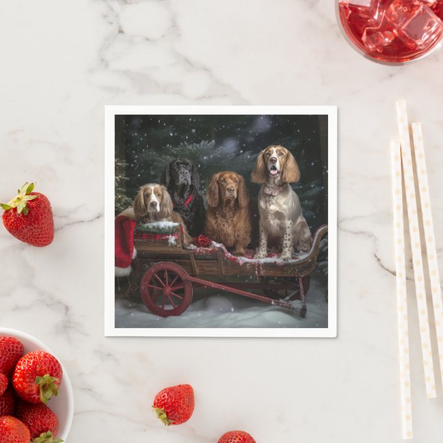 Cocker Spaniel Snowy Sleigh Christmas Decor  Napkin (Insitu)