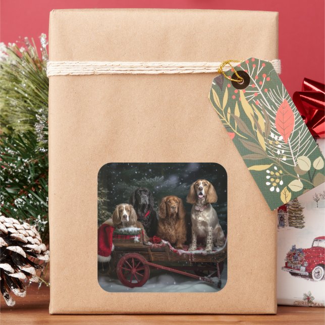 Cocker Spaniel Snowy Sleigh Christmas Decor  Square Sticker (Holiday)