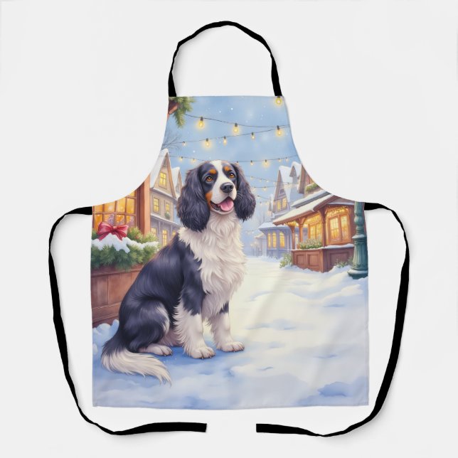Cocker Spaniel Snowy Village Christmas Art Apron (Front)