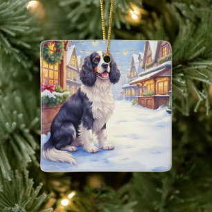 Cocker Spaniel Snowy Village Christmas Art Ceramic Ornament