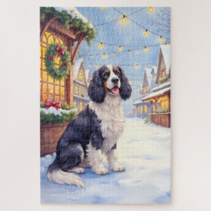Cocker Spaniel Snowy Village Christmas Art Jigsaw Puzzle