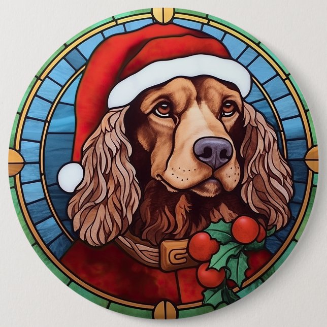 Cocker Spaniel Stained Glass Christmas  6 Inch Round Button (Front)