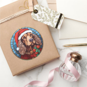 Cocker Spaniel Stained Glass Christmas Classic Round Sticker