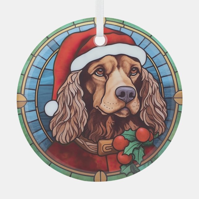Cocker Spaniel Stained Glass Christmas  Glass Ornament (Front)