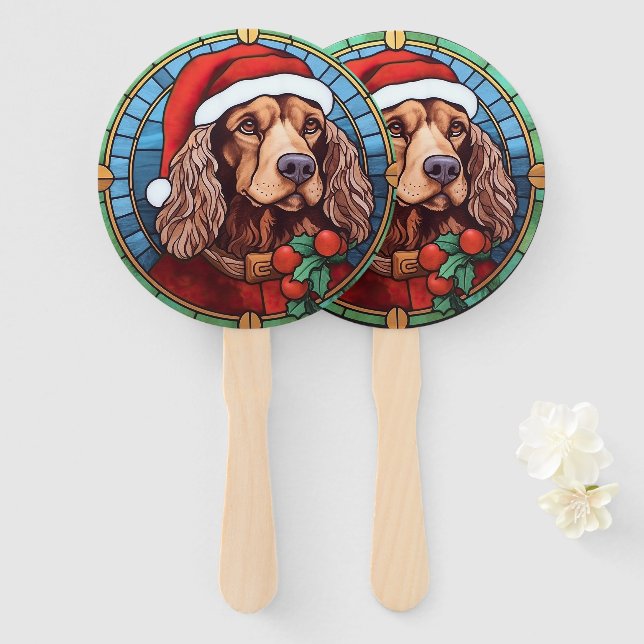 Cocker Spaniel Stained Glass Christmas  Hand Fan (Front and Back)