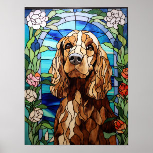 Cocker Spaniel Stained Glass Floral Arch Window Poster