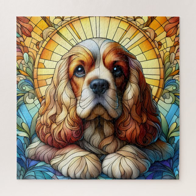 Cocker spaniel vibrant colours Stained glass art Jigsaw Puzzle (Vertical)