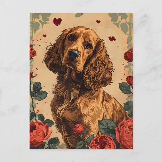 Cocker Spaniel Vintage Valentine's day  Postcard (Front)