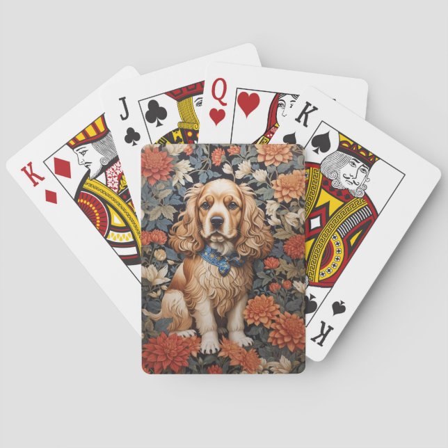 Cocker Spaniel William Morris Inspired Floral Playing Cards (Back)