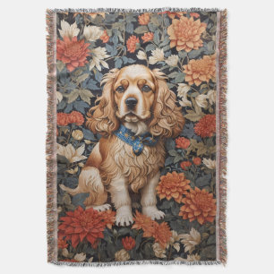 Cocker Spaniel William Morris Inspired Floral Throw Blanket