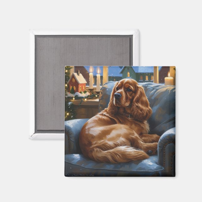 Cocker Spaniel with Christmas Lights Holiday Magnet (Front/Back)