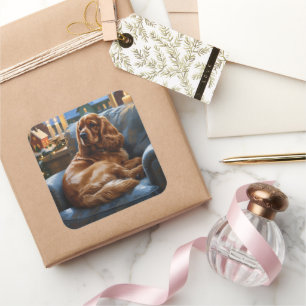 Cocker Spaniel with Christmas Lights Holiday Square Sticker