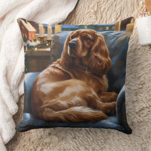 Cocker Spaniel with Christmas Lights Holiday Throw Pillow