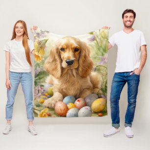 Cocker Spaniel with Easter Eggs Holiday  Fleece Blanket