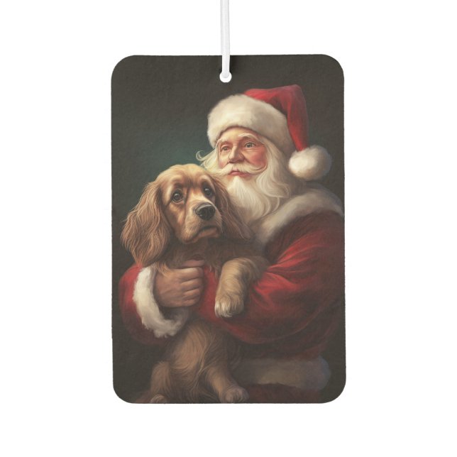 Cocker Spaniel With Santa Claus Festive Christmas Air Freshener (Front)