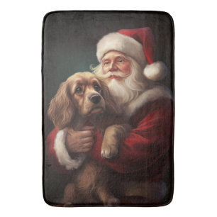 Cocker Spaniel With Santa Claus Festive Christmas Bath Mat