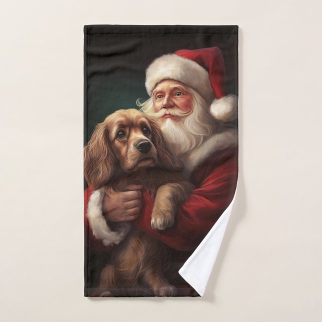 Cocker Spaniel With Santa Claus Festive Christmas Bath Towel Set (Hand Towel)